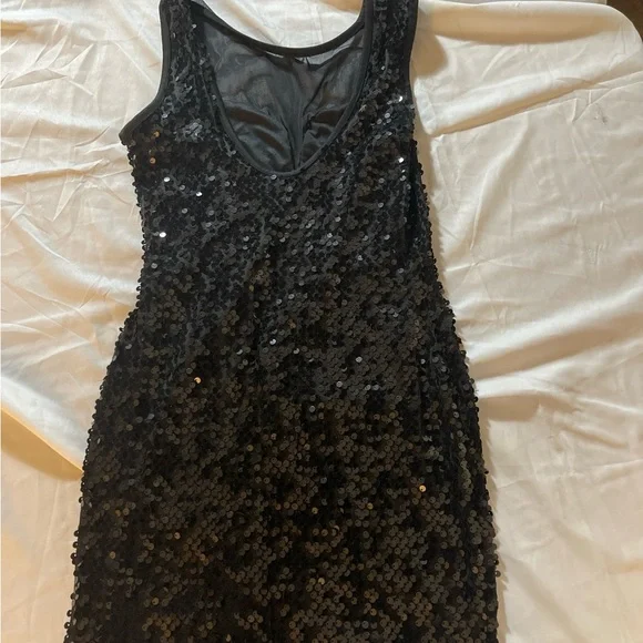 Privately Privileged Black Sequin Mini Dress Illusion Mesh Party Cocktail - Picture 2 of 9